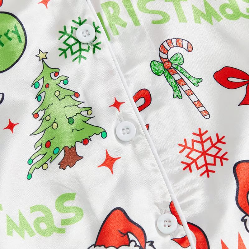 Unisex Baby Christmas Pajamas Christmas Element Print Fur Trim Button Down Lapel V Neck Long Sleeve Romper - Green / 0-3M